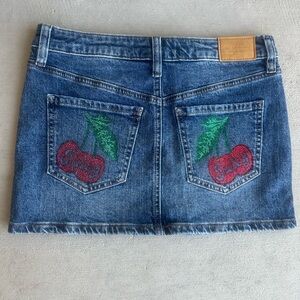 Juicy Couture Blue Denim Bedazzled Cherry Shirt Skirt